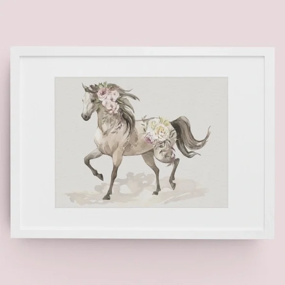 Floral Horse Watercolor Illustration Wall Art Print Poster Unframed - Picture 3 of 17